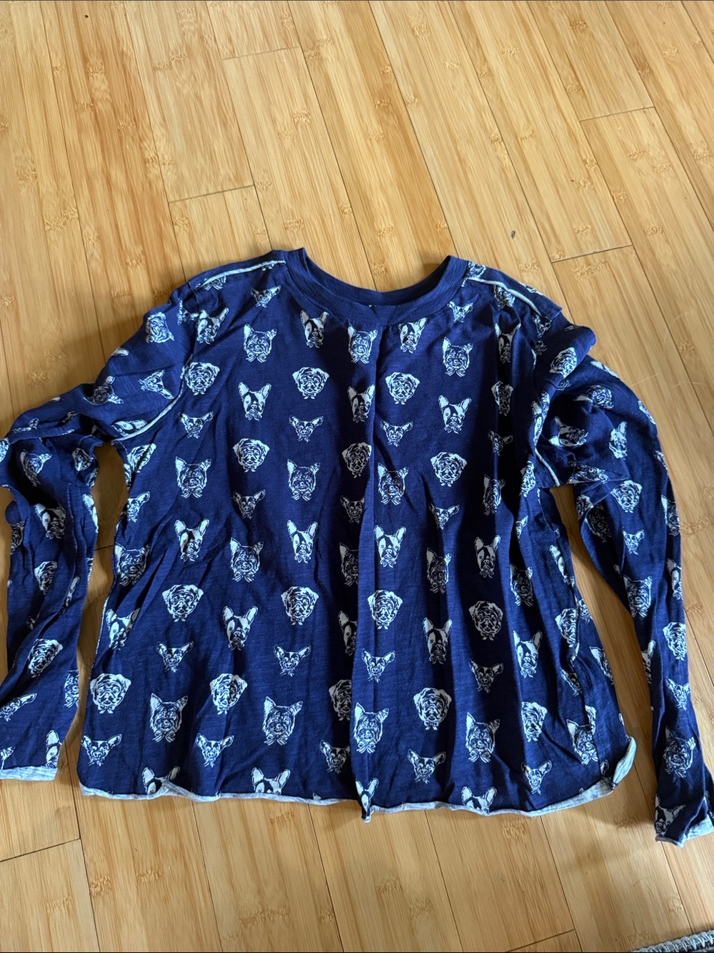 Anthropologie Navy Blue Long-Sleeve Tee with Light Blue Dog Print